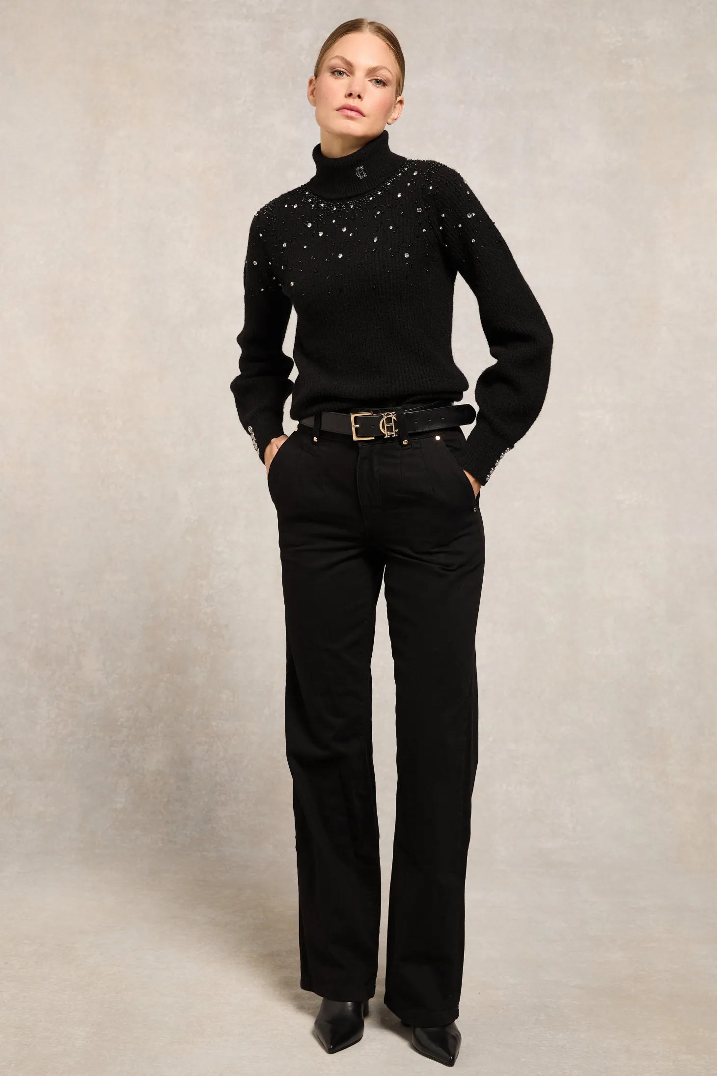 Women Holland Cooper Knitwear | Kelsie Rib Embellished Roll Neck