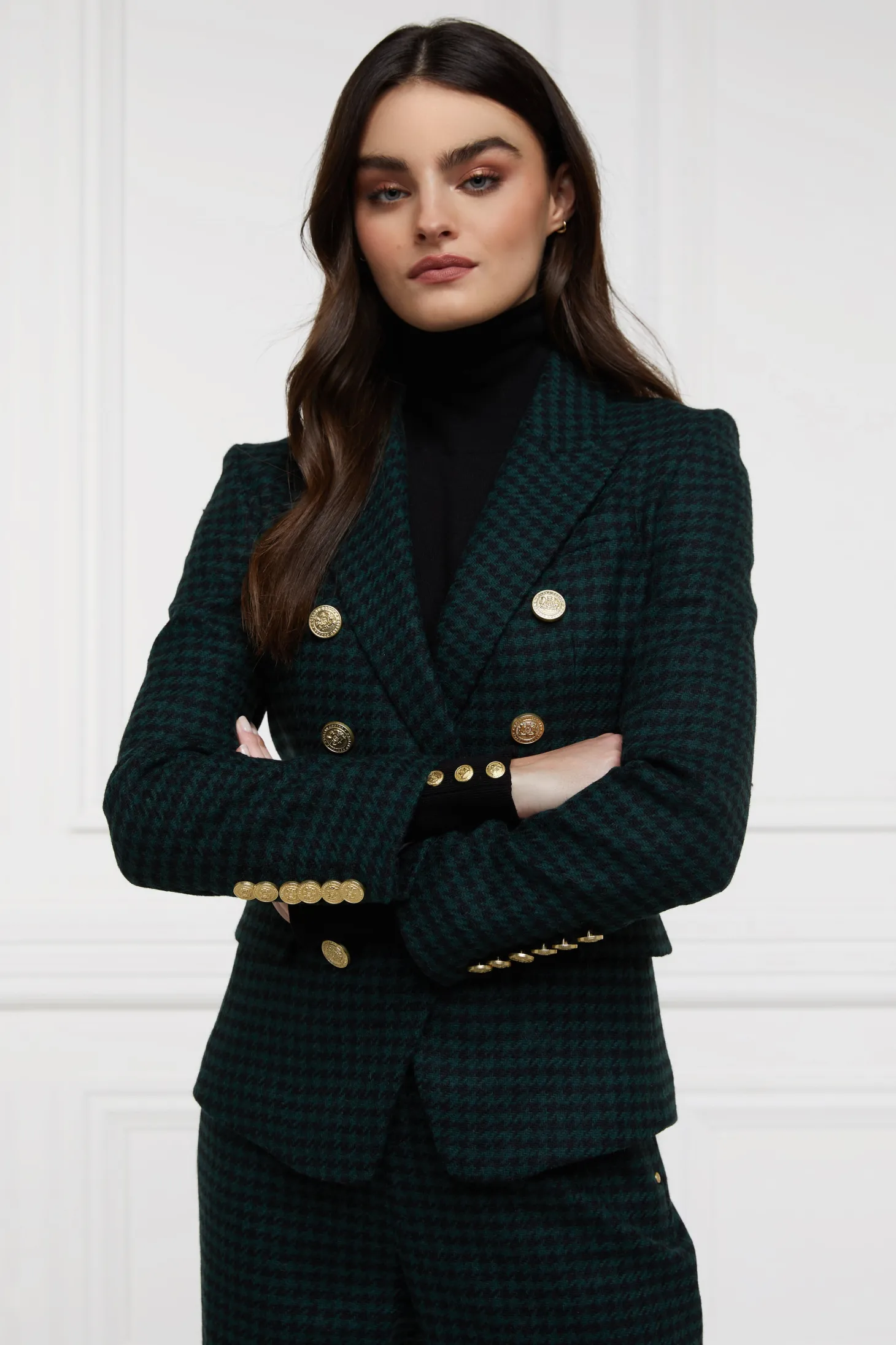 Women Holland Cooper Blazers | Tailoring | Knightsbridge Blazer (Emerald Houndstooth)