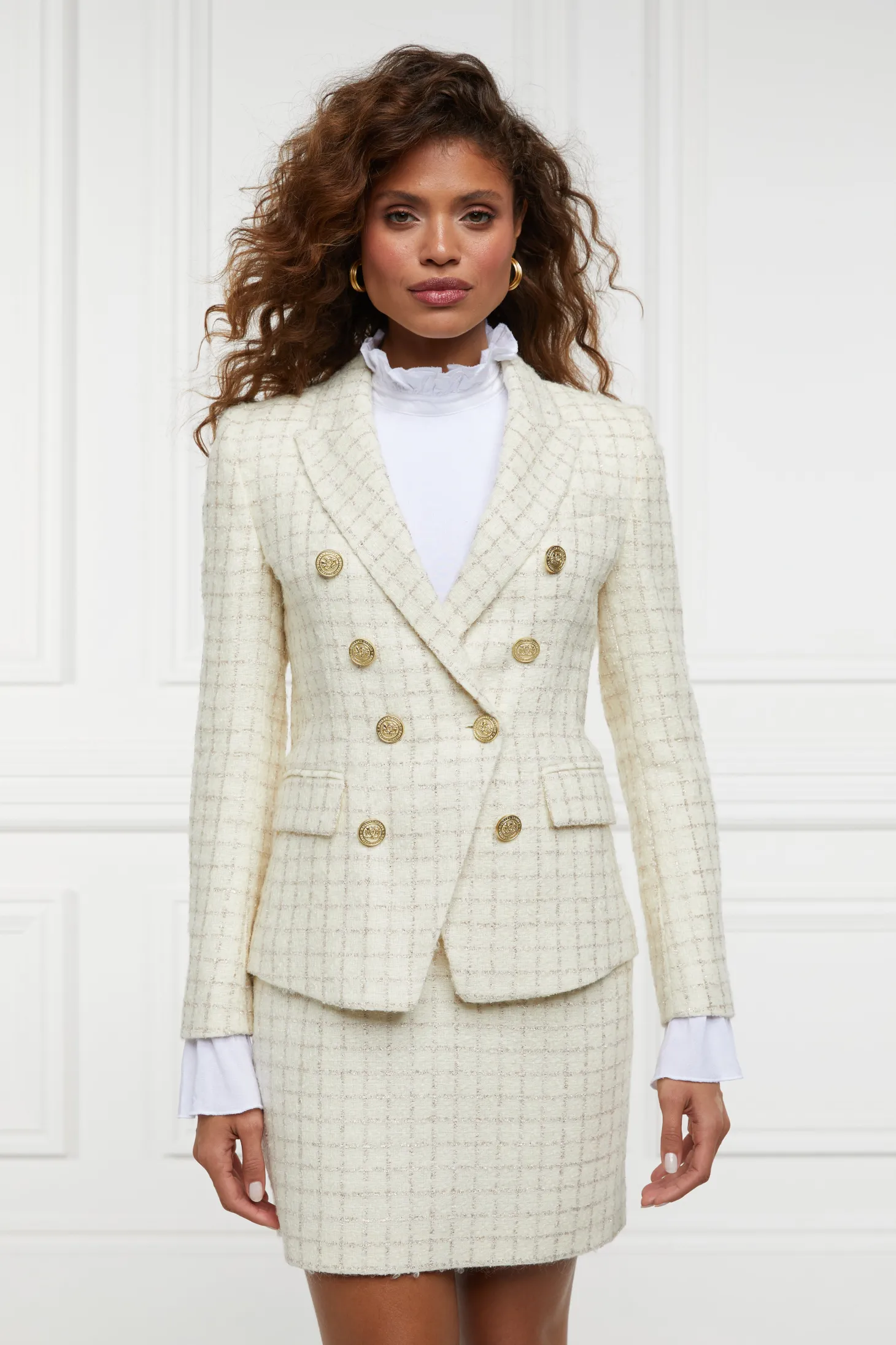 Women Holland Cooper Blazers | Tailoring | Knightsbridge Blazer (Ivory Sparkle Tweed)