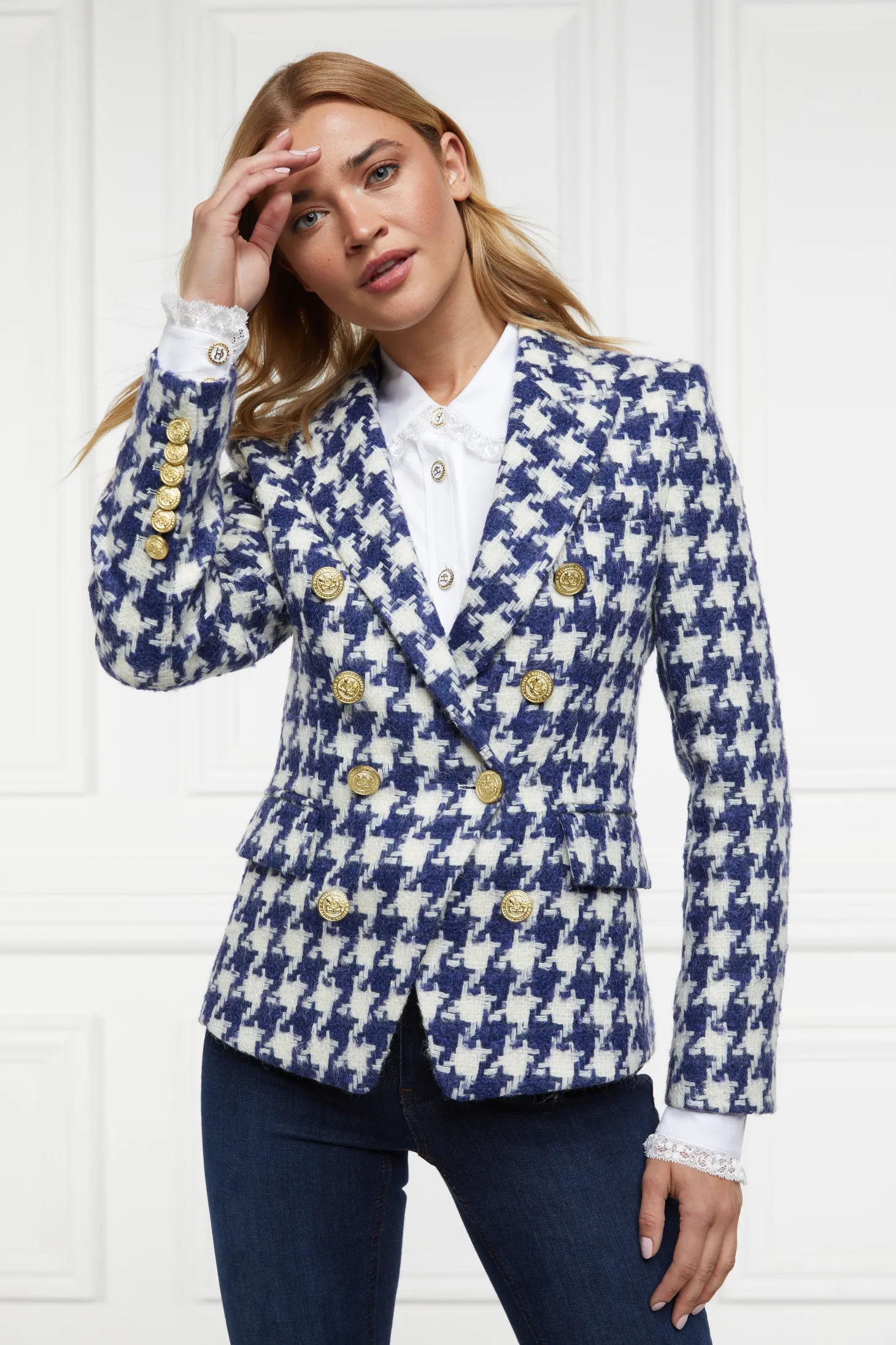 Women Holland Cooper Blazers | Tailoring | Knightsbridge Blazer (Large Scale Navy Houndstooth)