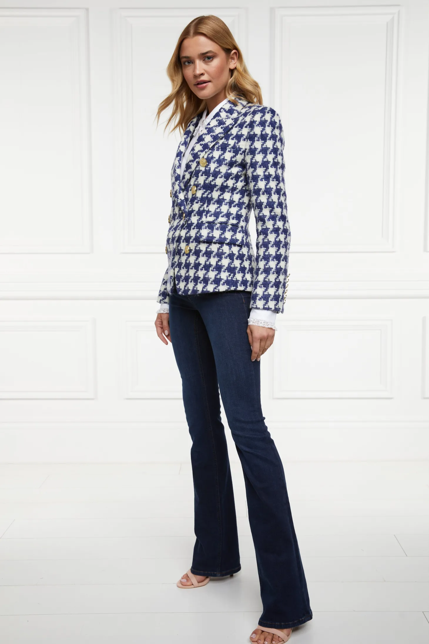 Women Holland Cooper Blazers | Tailoring | Knightsbridge Blazer (Large Scale Navy Houndstooth)