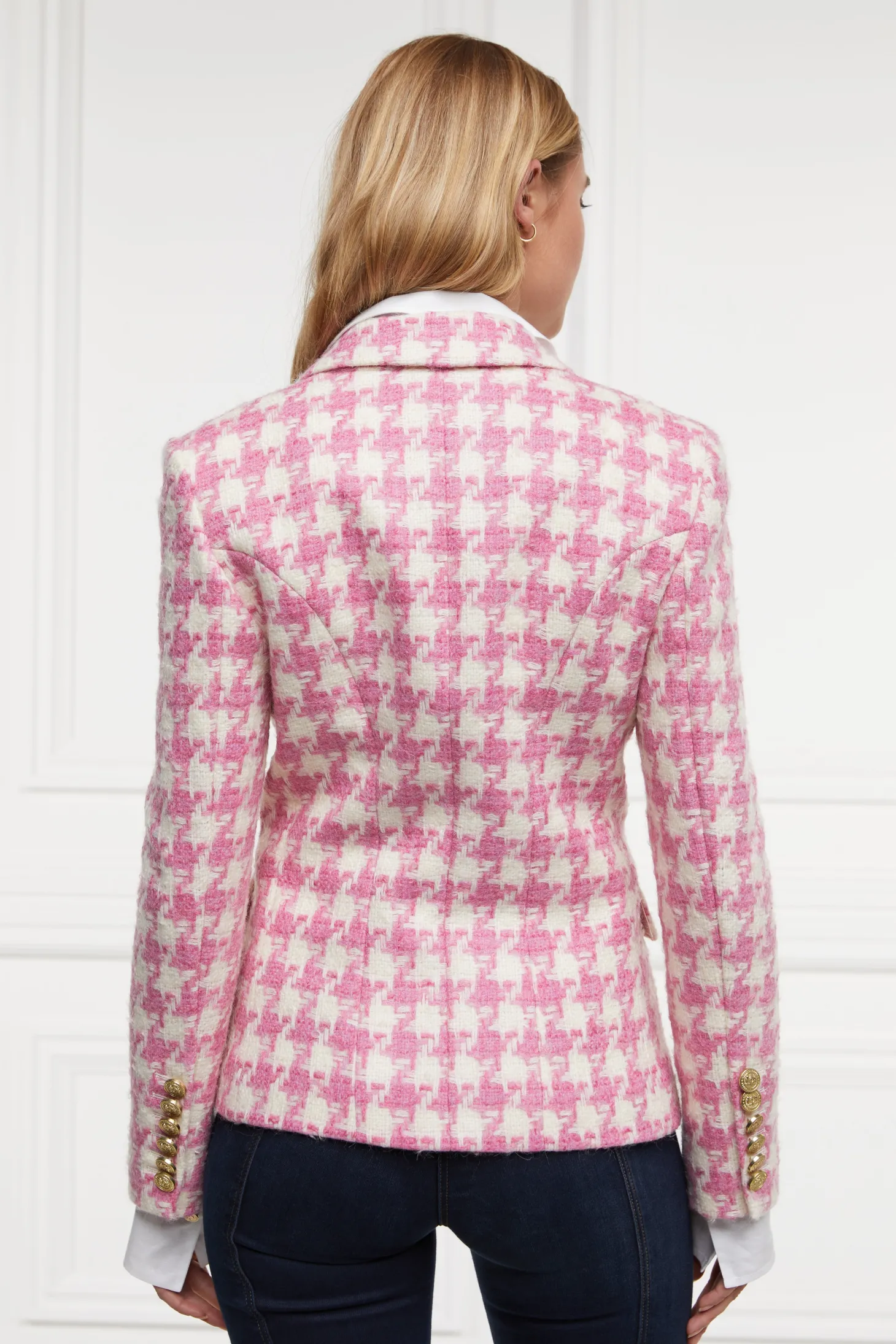 Women Holland Cooper Blazers | Tailoring | Knightsbridge Blazer (Pink Large Scale Houndstooth)