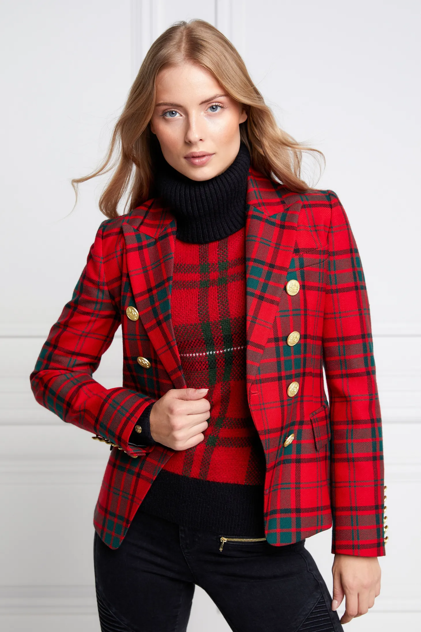 Women Holland Cooper Blazers | Tailoring | Knightsbridge Blazer (Red Tartan)