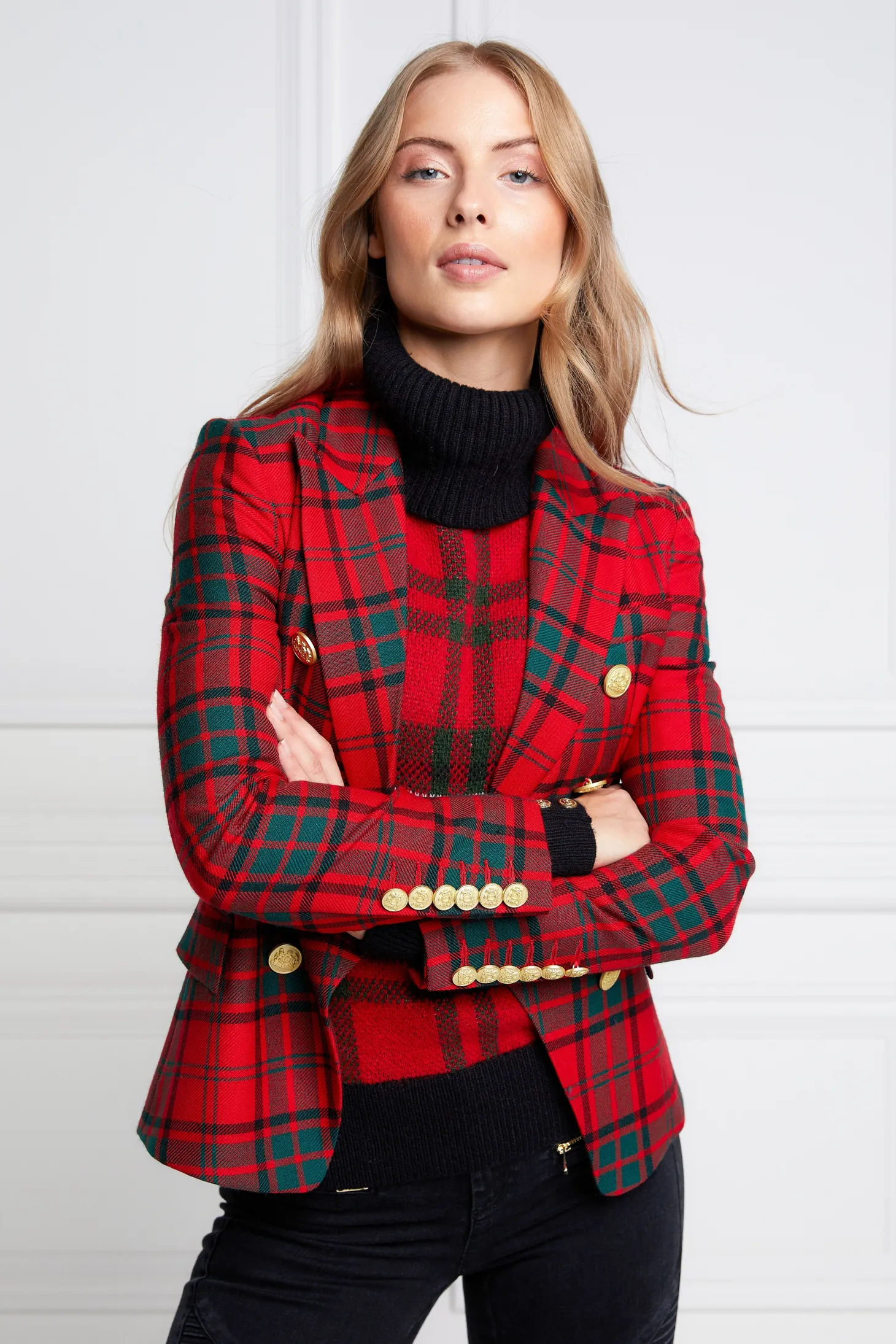 Women Holland Cooper Blazers | Tailoring | Knightsbridge Blazer (Red Tartan)