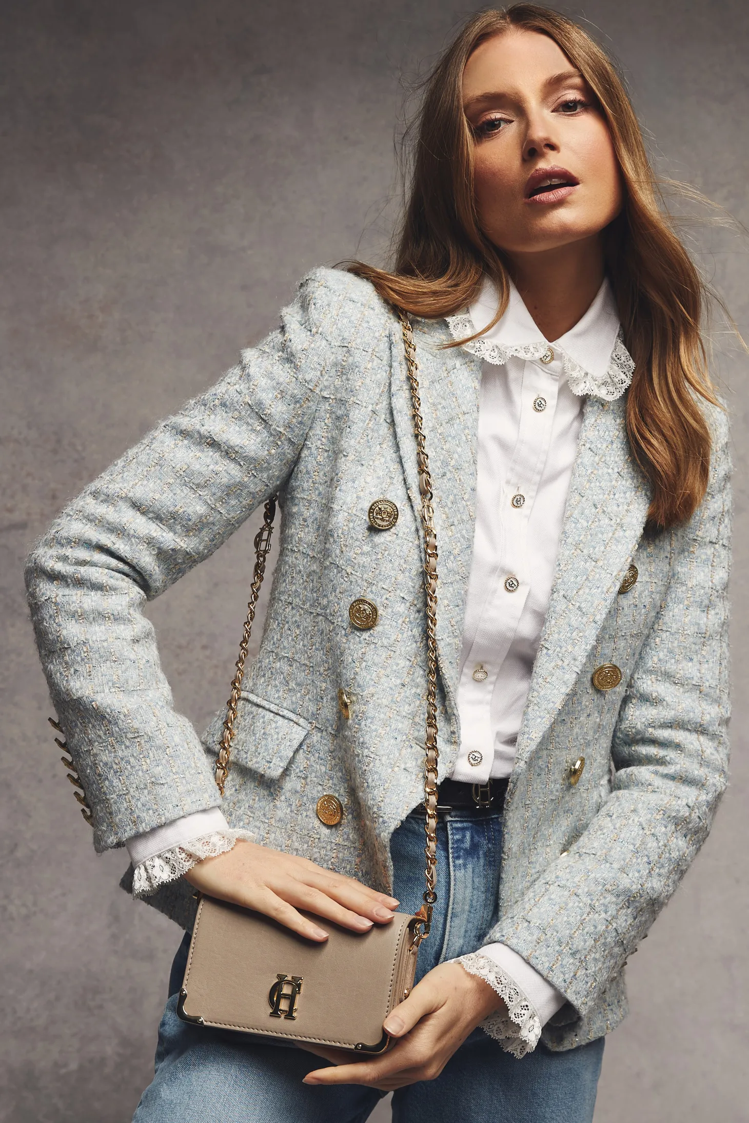 Women Holland Cooper Tailoring | Blazers | Knightsbridge Blazer (Sky Blue Boucle)