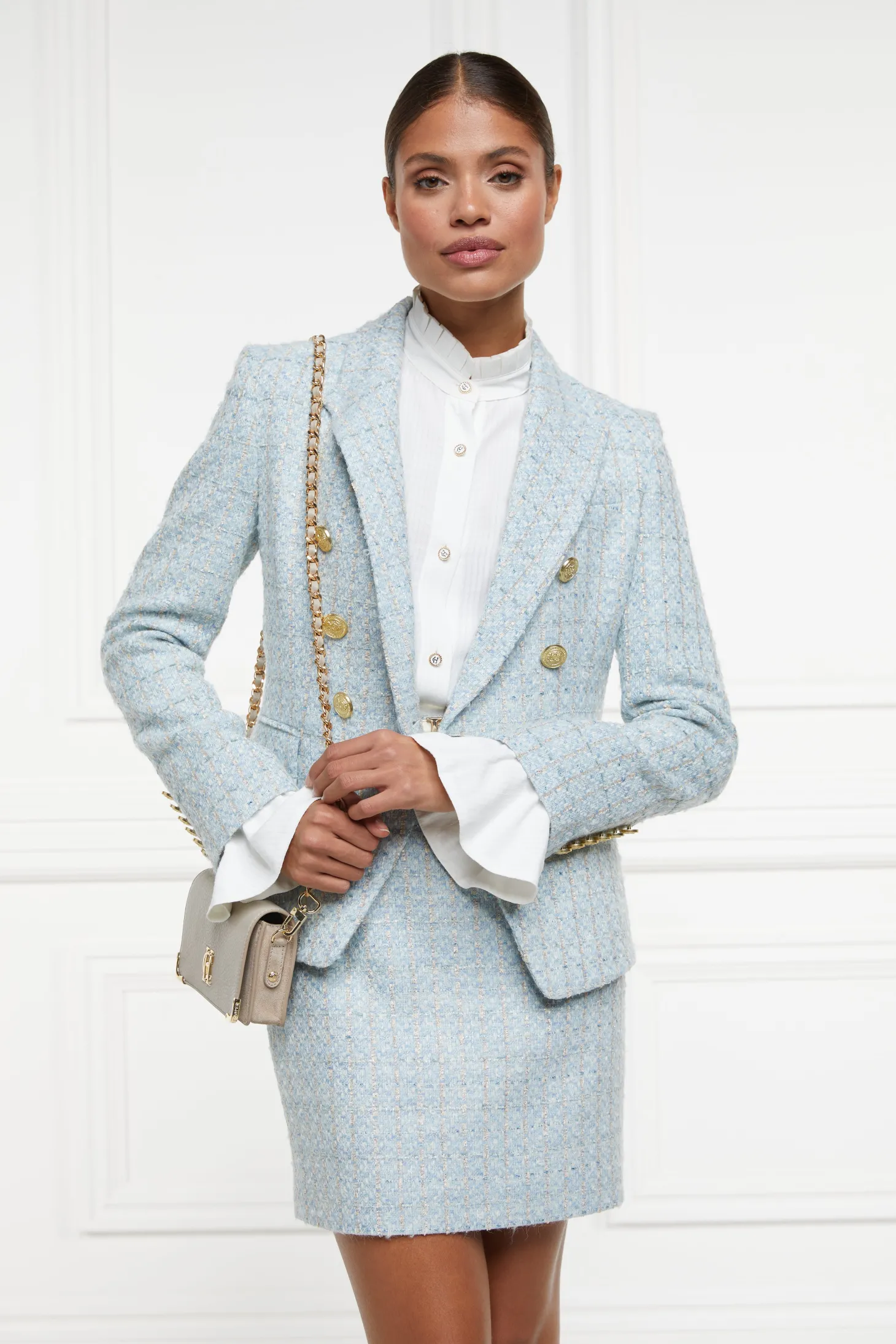 Women Holland Cooper Tailoring | Blazers | Knightsbridge Blazer (Sky Blue Boucle)