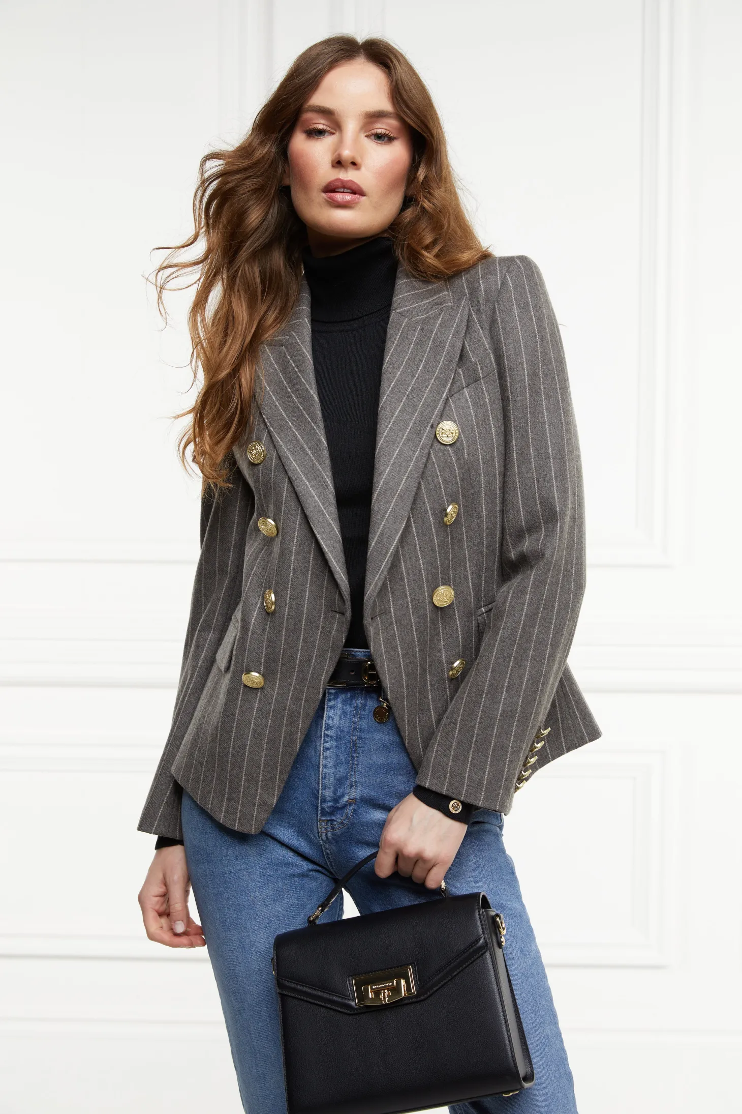 Women Holland Cooper Blazers | Tailoring | Knightsbridge Blazer (Soft Grey Pinstripe)