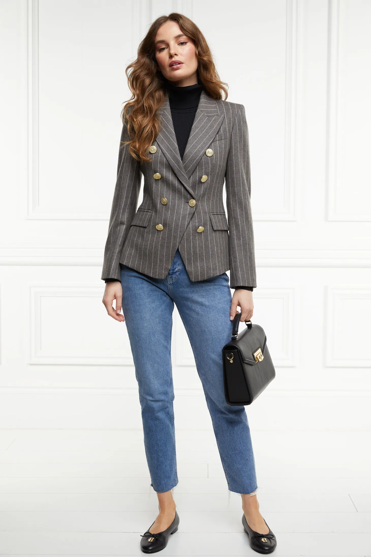 Women Holland Cooper Blazers | Tailoring | Knightsbridge Blazer (Soft Grey Pinstripe)