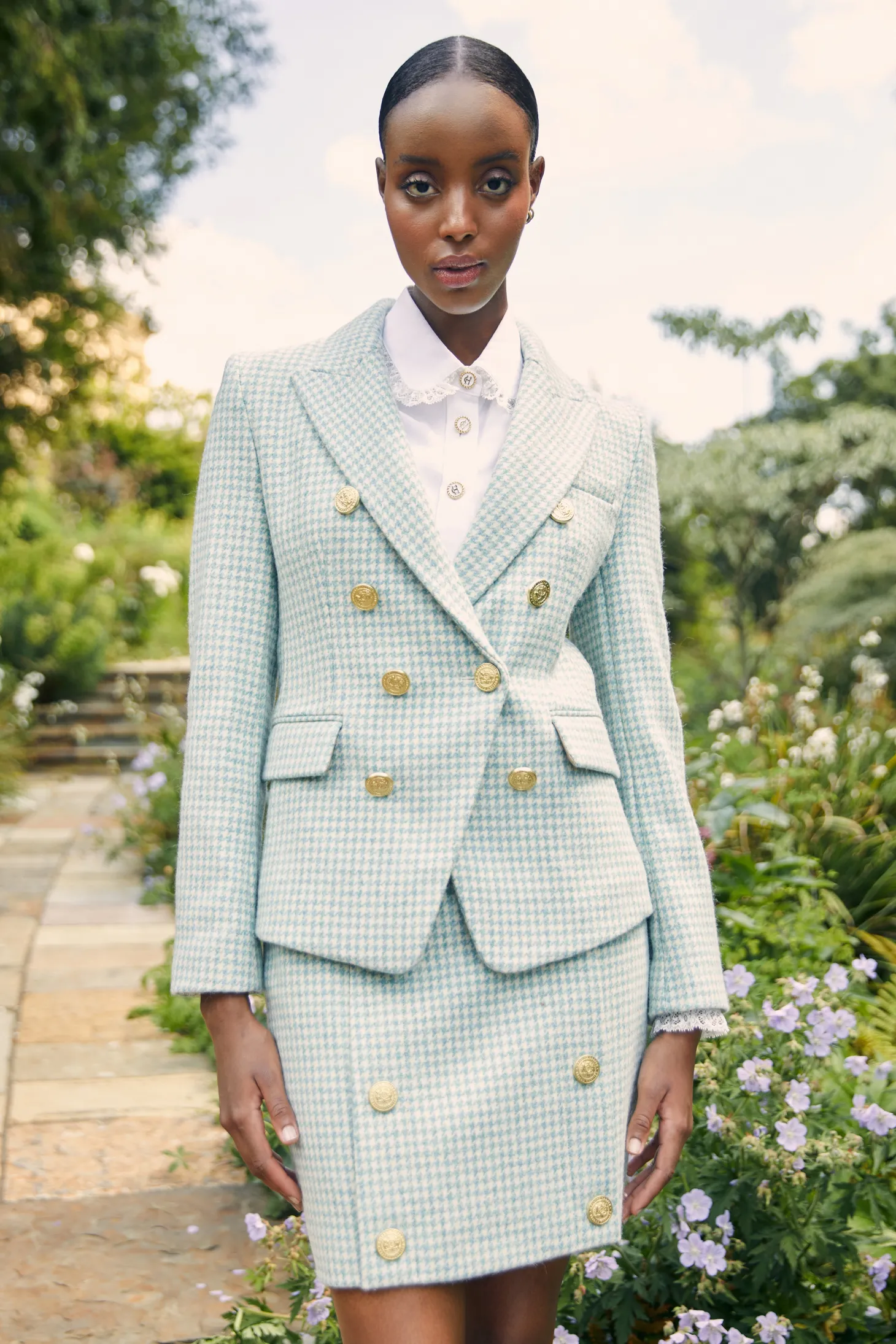 Women Holland Cooper Blazers | Tailoring | Knightsbridge Blazer (Teal Houndstooth)