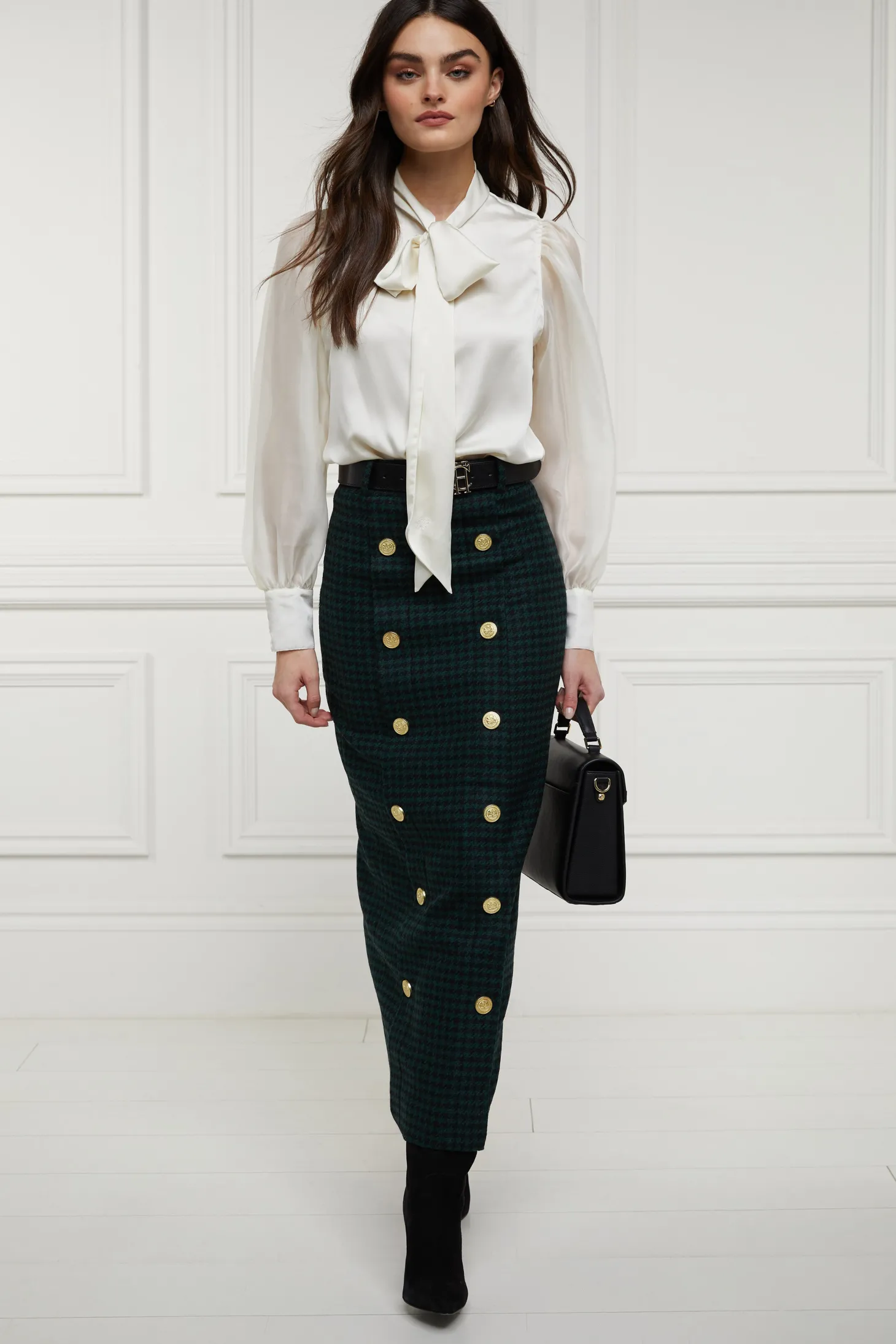 Women Holland Cooper Skirts | Tailoring | Knightsbridge Maxi Skirt (Emerald Houndstooth)