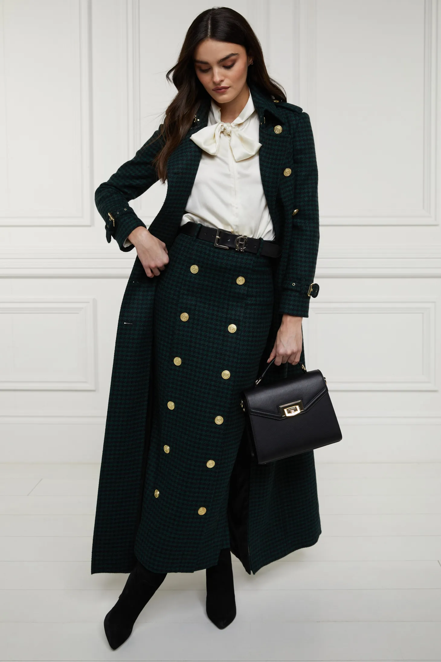 Women Holland Cooper Skirts | Tailoring | Knightsbridge Maxi Skirt (Emerald Houndstooth)