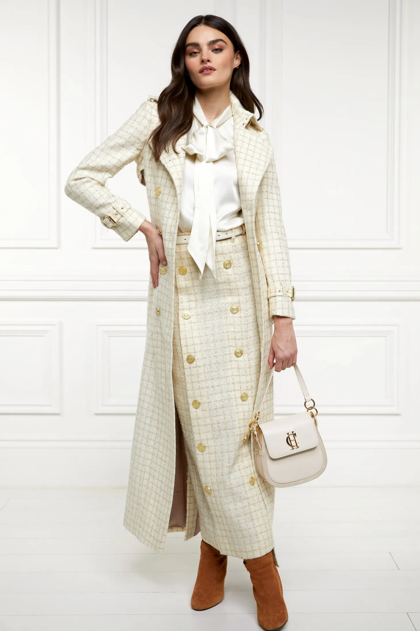 Women Holland Cooper Skirts | Tailoring | Knightsbridge Maxi Skirt (Ivory Sparkle Tweed)