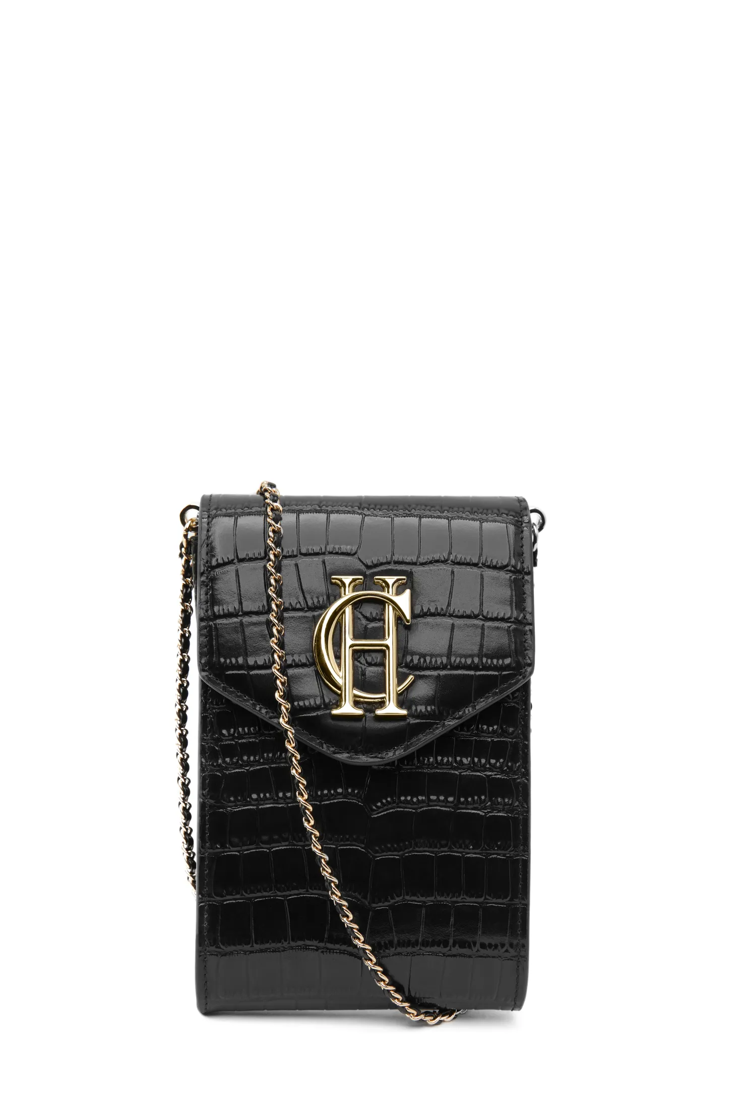 Women Holland Cooper Crossbody Bags | Clutch Bags | Knightsbridge Phone Pouch (Black Croc)