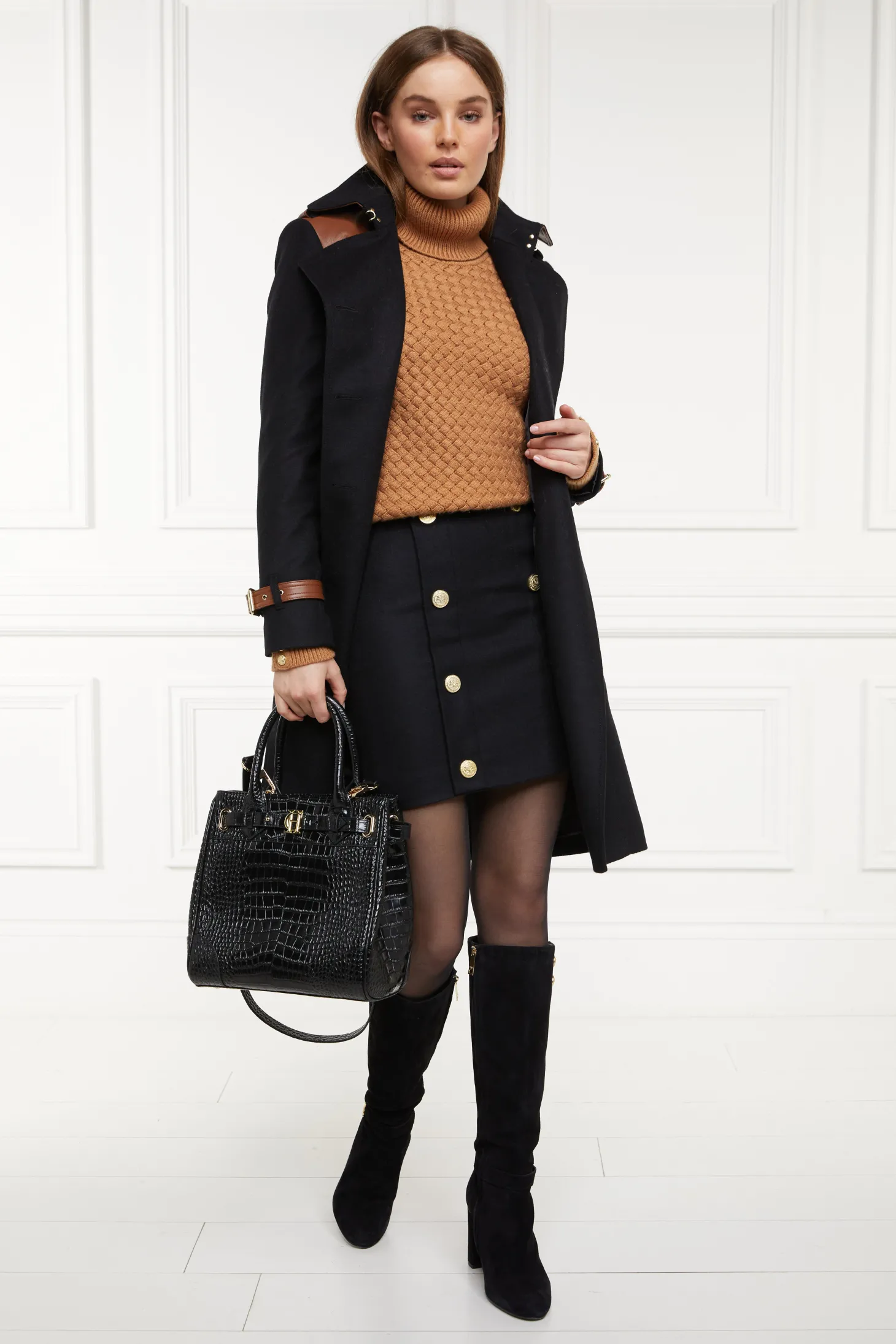 Women Holland Cooper Skirts | Tailoring | Knightsbridge Skirt (Soft Black Tan)