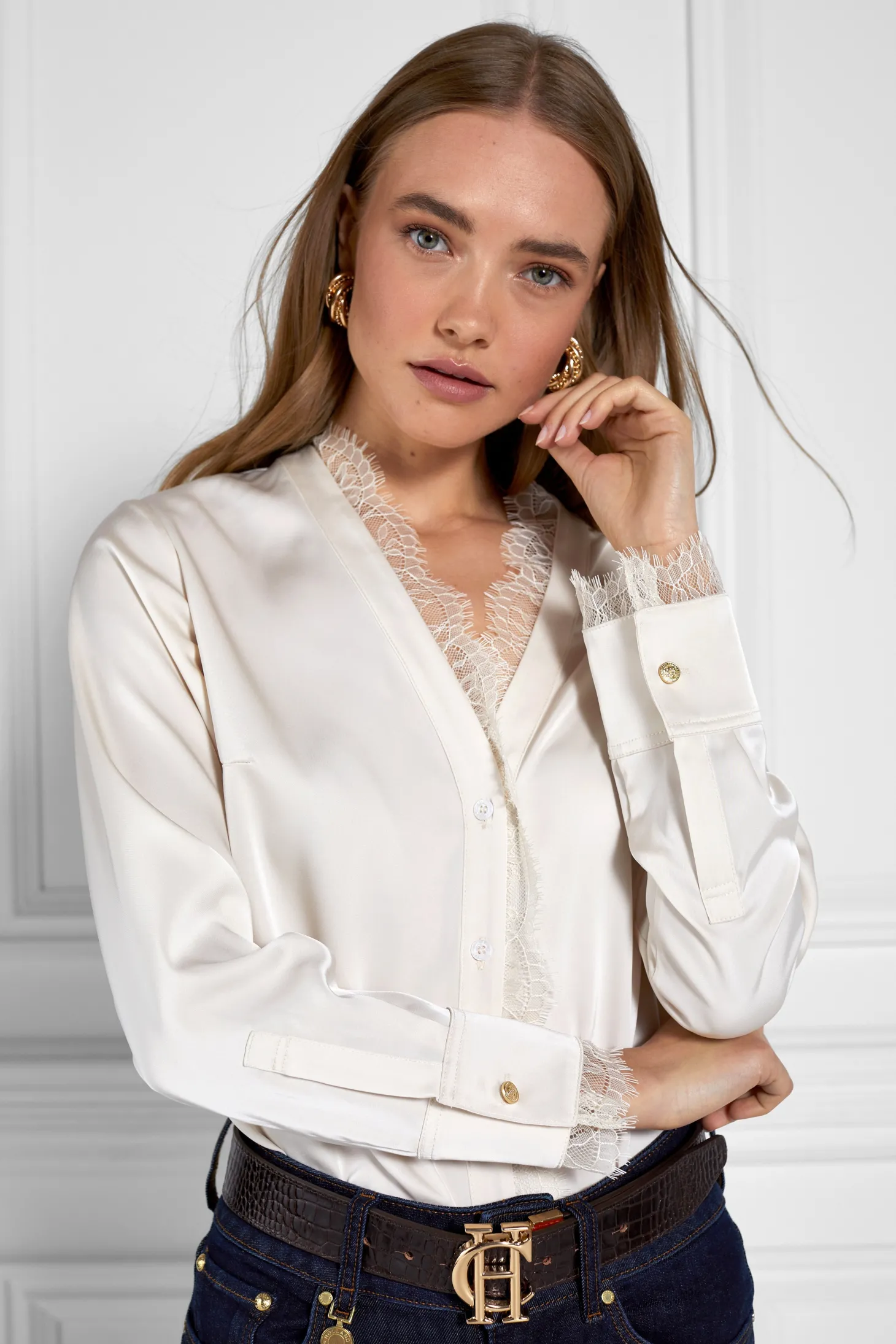 Women Holland Cooper Shirts & Blouses | Lace V-Neck Blouse