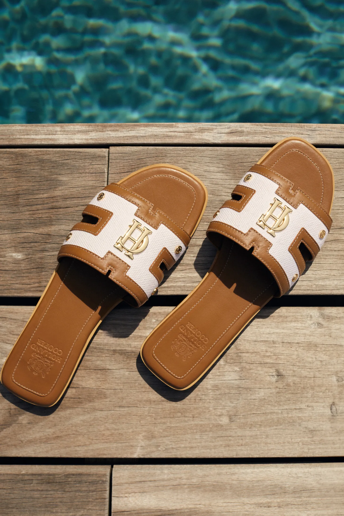 Women Holland Cooper Sandals & Slides | Monogram Slides (Tan Canvas)