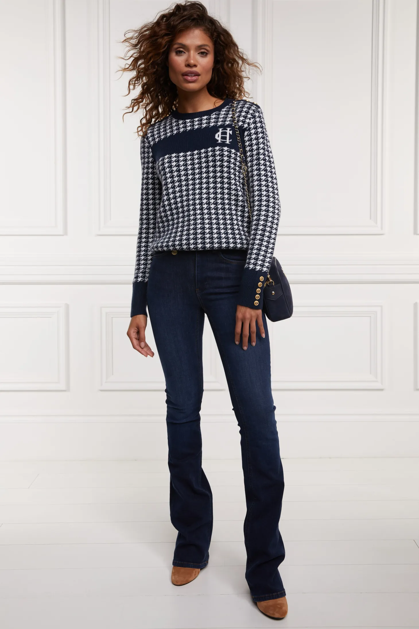 Women Holland Cooper Knitwear | Panel Crew Neck Knit (Ink Navy)