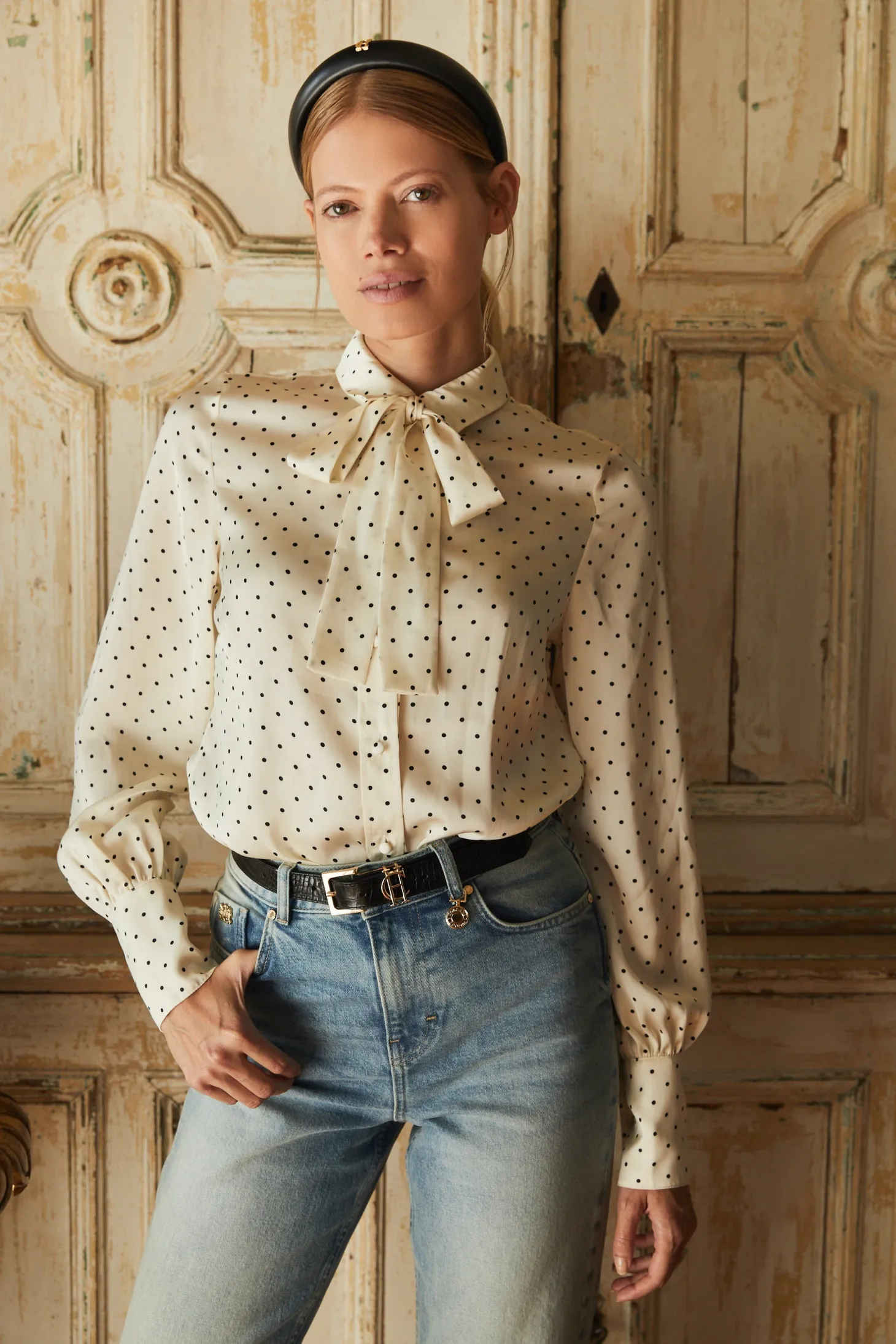 Women Holland Cooper Shirts & Blouses | Penny Satin Shirt (Cream Polka Dot)