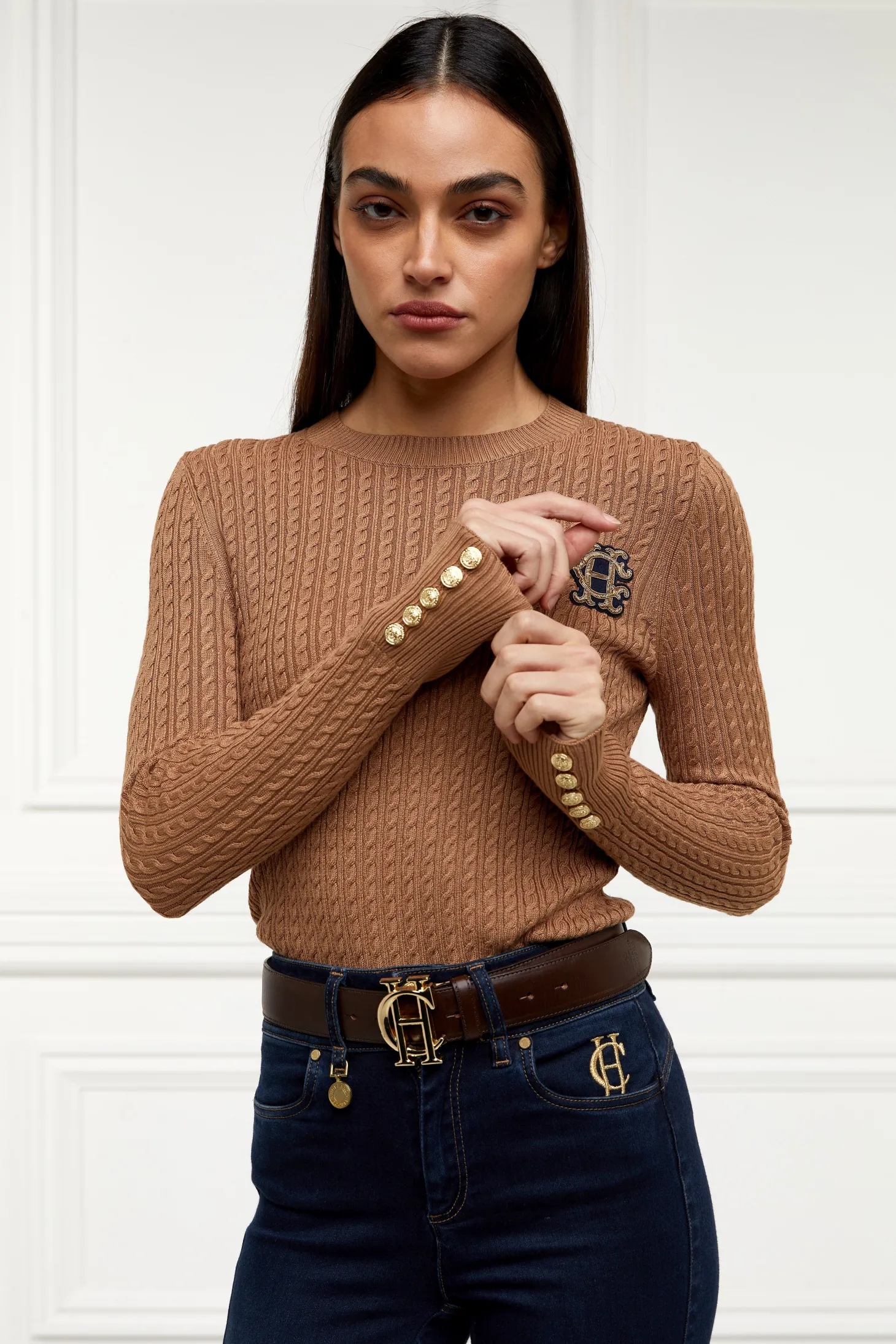 Women Holland Cooper Knitwear | Princeton Crew Neck Knit (Dark Camel)