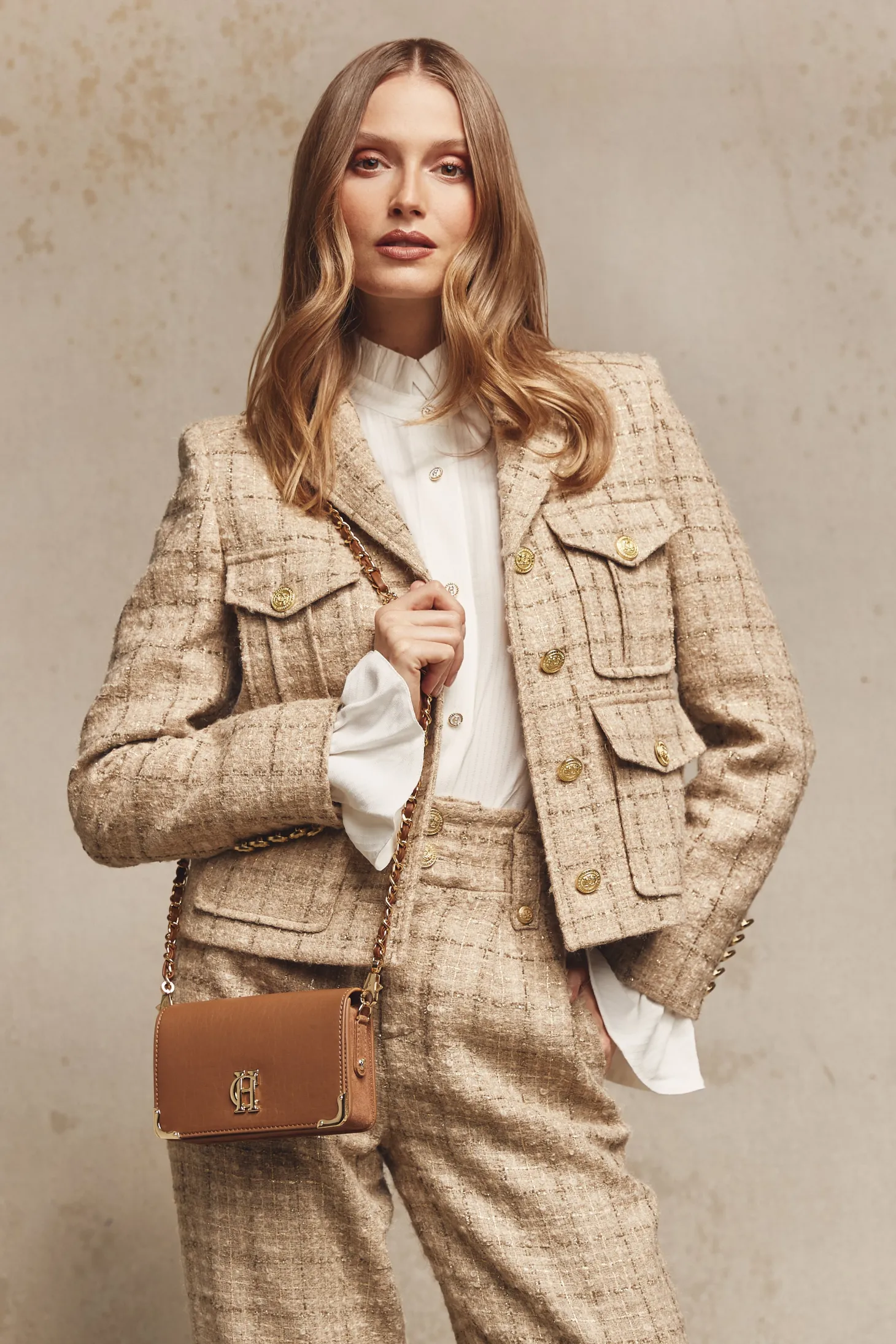 Women Holland Cooper Jackets | Tailoring | Richmond Jacket (Camel Sparkle Tweed)