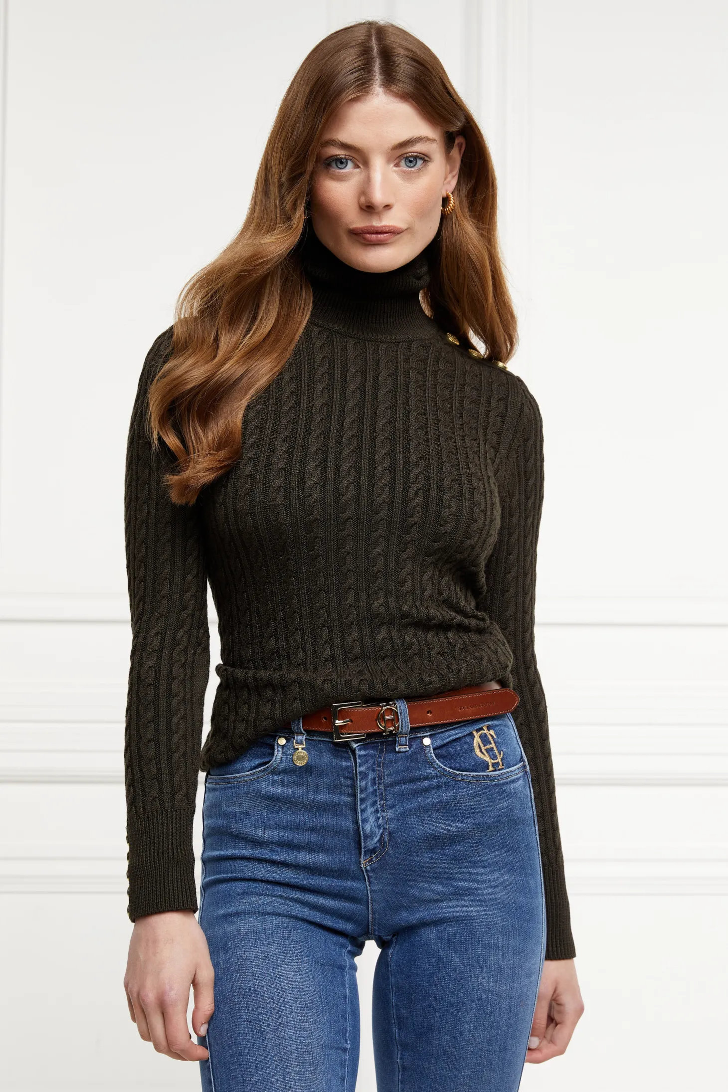 Women Holland Cooper Knitwear | Seattle Roll Neck Cable Knit (Fern Green)