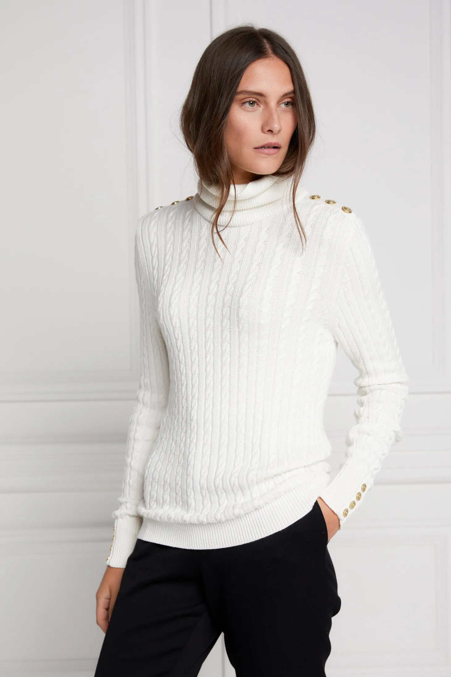 Women Holland Cooper Knitwear | Seattle Roll Neck Cable Knit (Winter White)