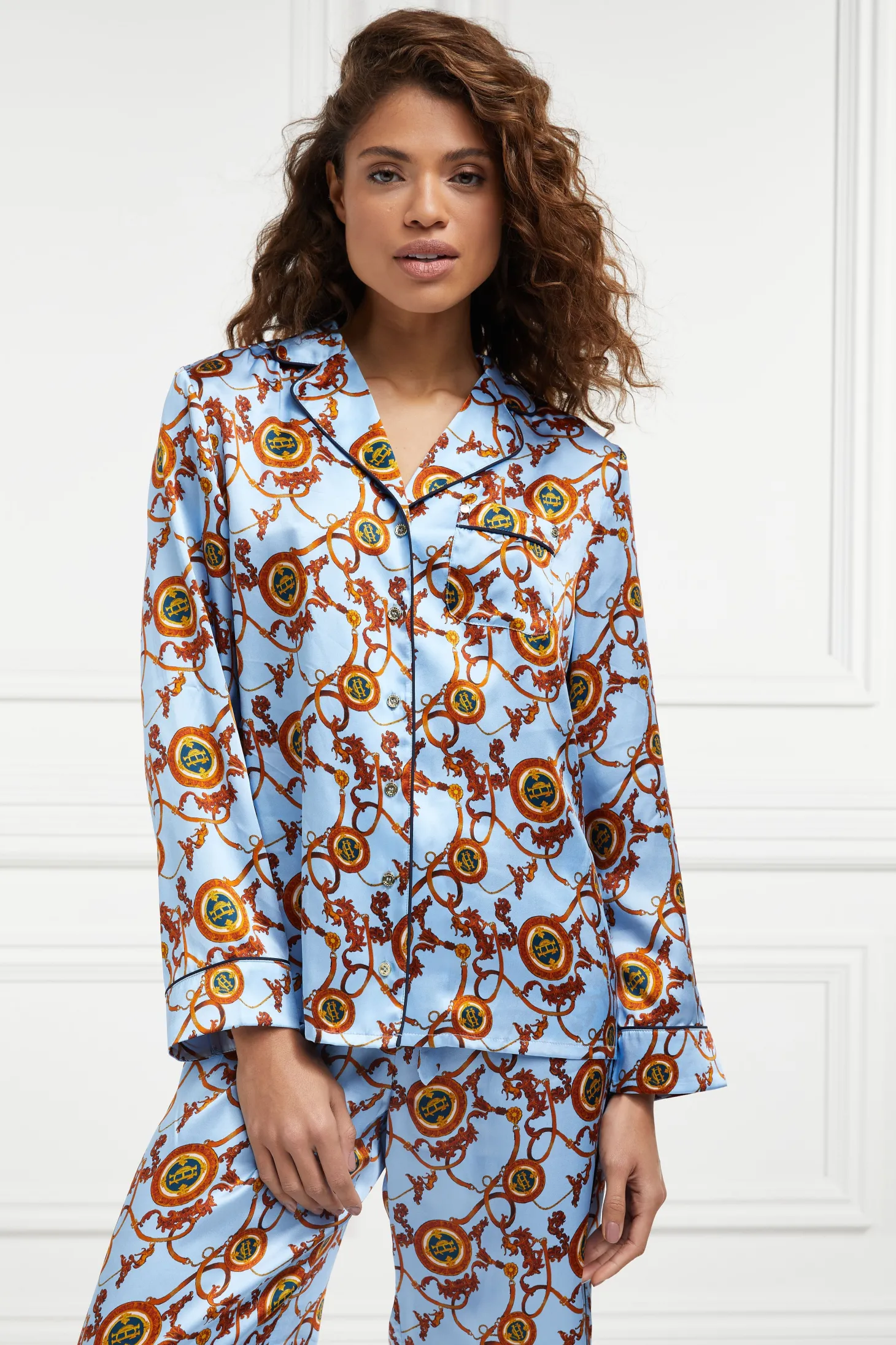 Women Holland Cooper Sleepwear | Silk Pyjama Shirt (Sky Blue)