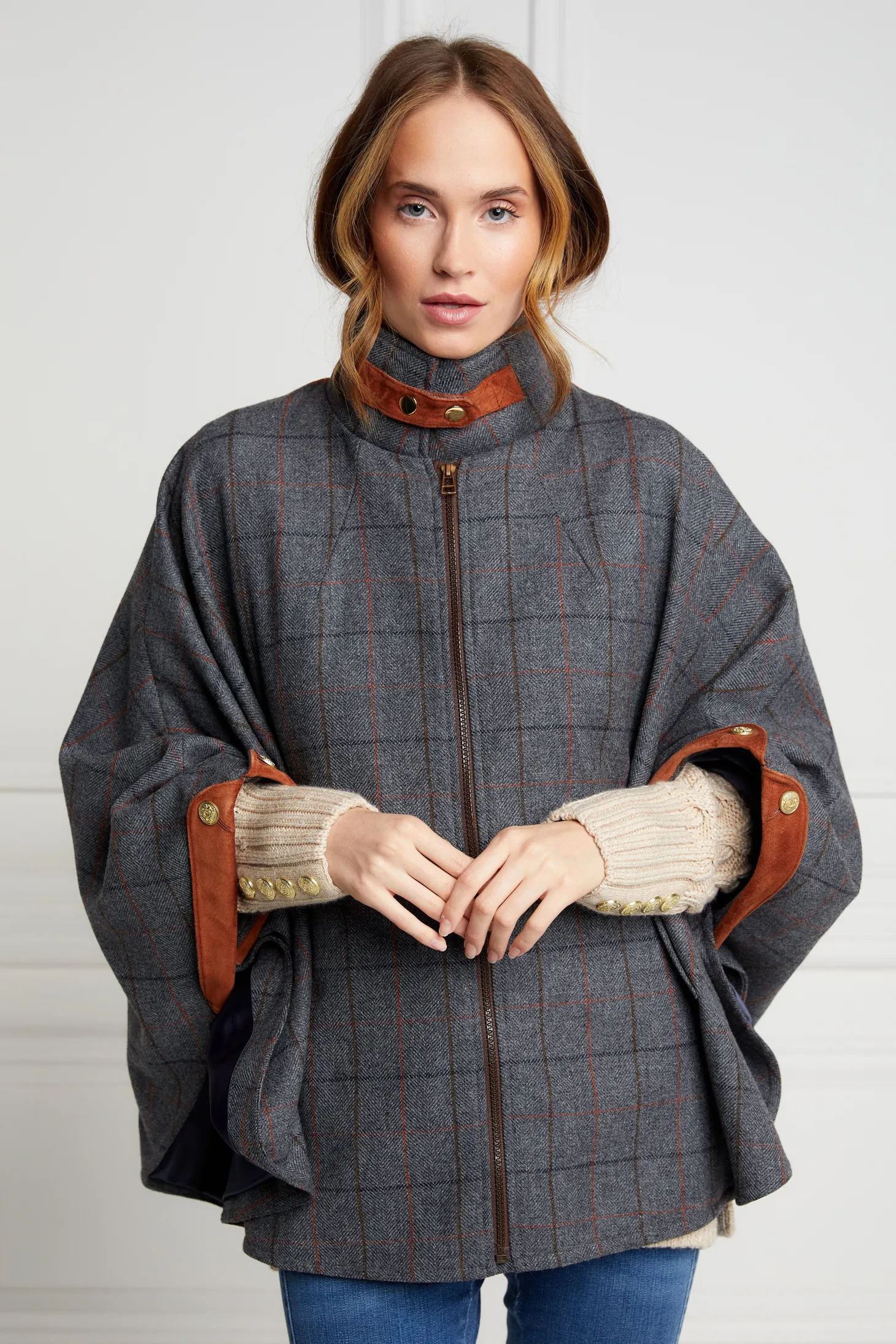 Women Holland Cooper Capes | Tailoring | The Classic Cape (Mid Blue Check)