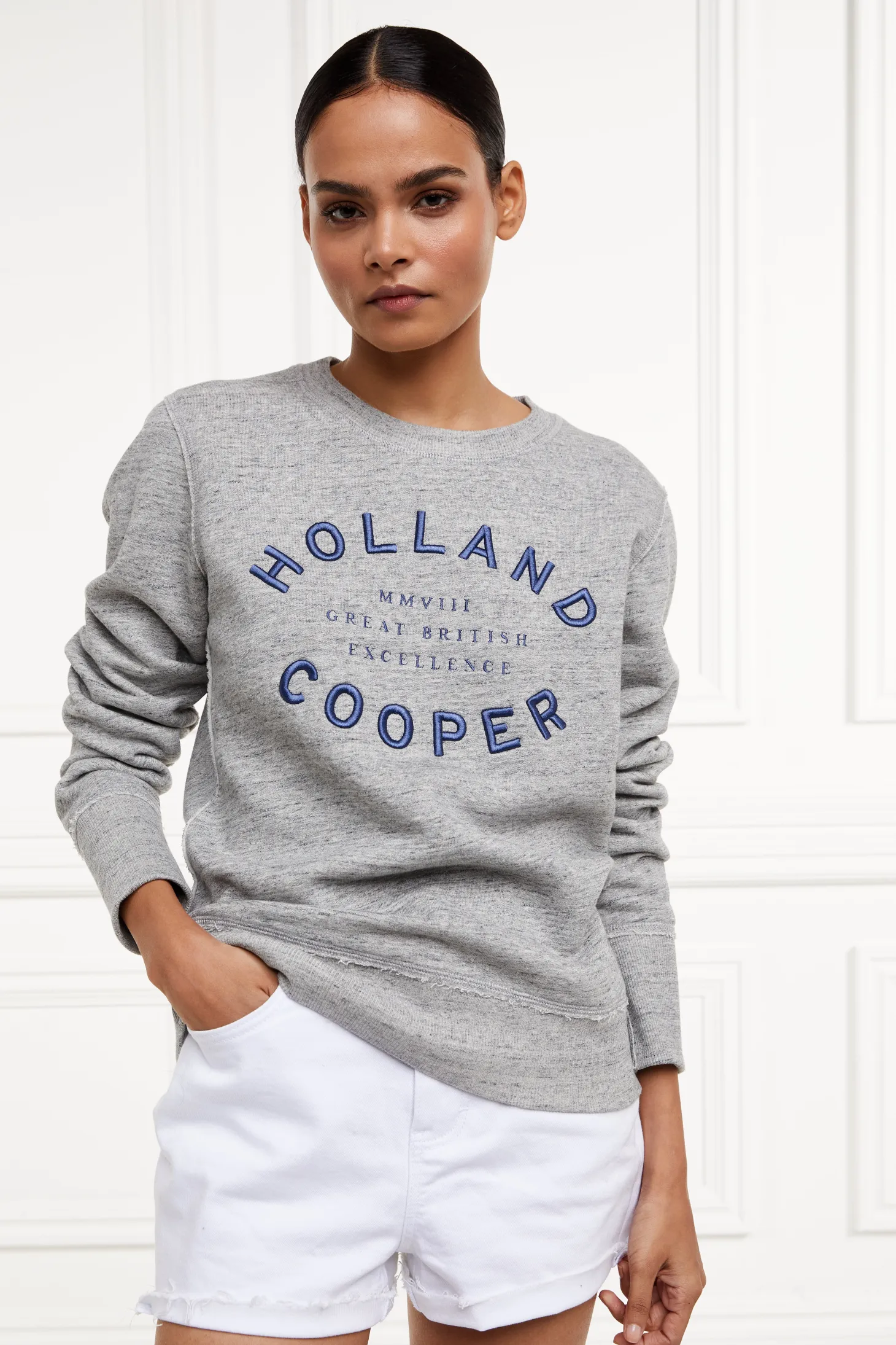 Women Holland Cooper Sweatshirts | Varsity Crew (Grit Marl)