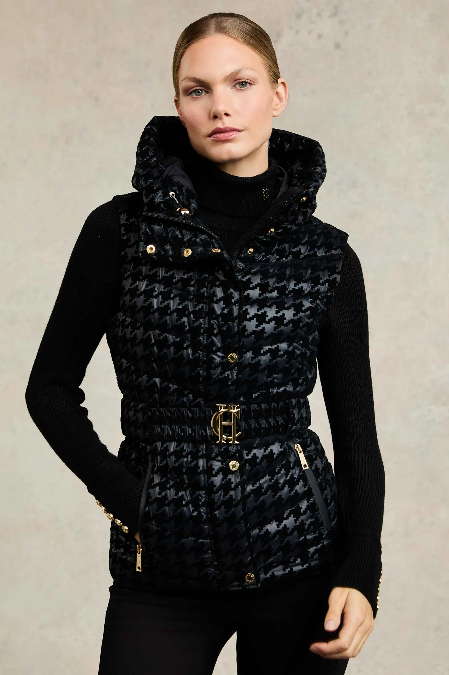 Women Holland Cooper Gilets | Vermont Gilet (Mono Houndstooth)