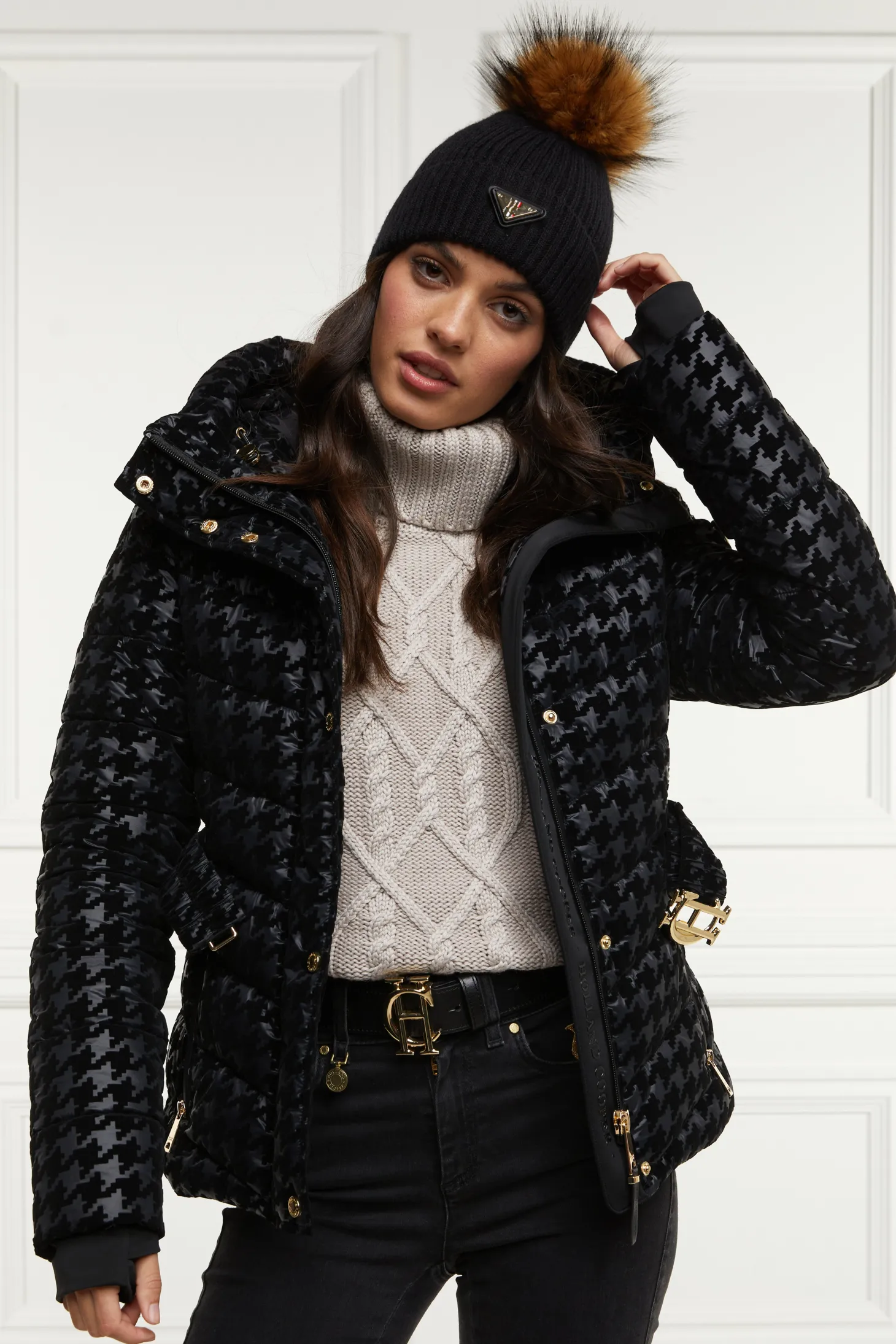 Women Holland Cooper Jackets | Vermont Puffer Jacket (Mono Houndstooth)