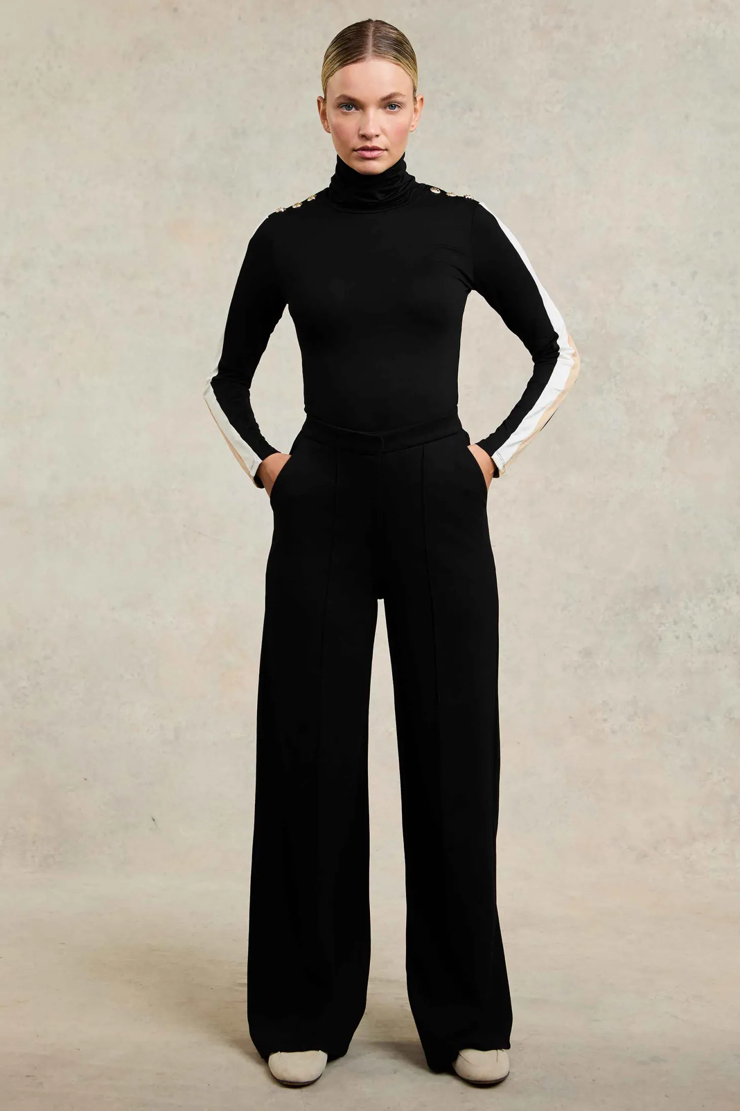 Women Holland Cooper Trousers | Wide Leg Pant (Black Black)