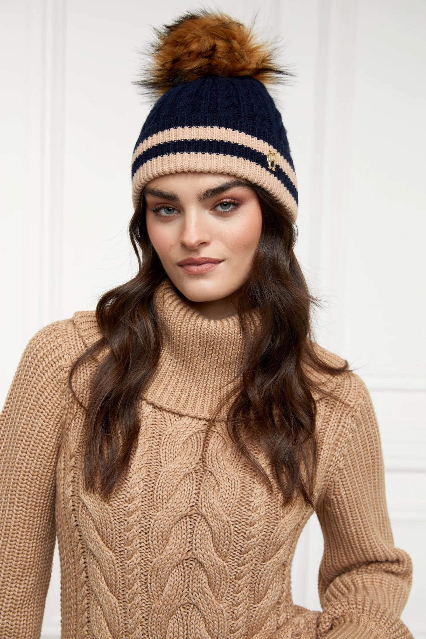 Women Holland Cooper Hats & Headbands | Hats & Headbands | Zoe Bobble Hat (Ink Navy Stripe)